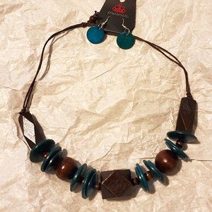 Paparazzi, necklace and earrings, blue & brown